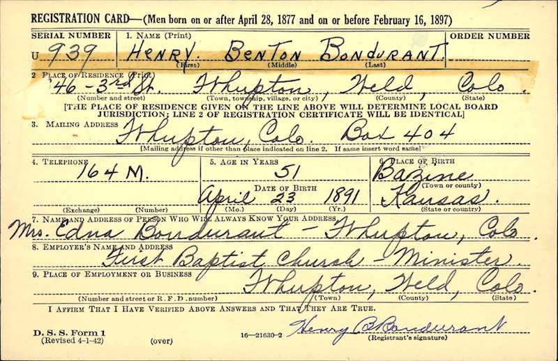 Bondurant, Henry Benton WWII draft registration 1942-Anc
