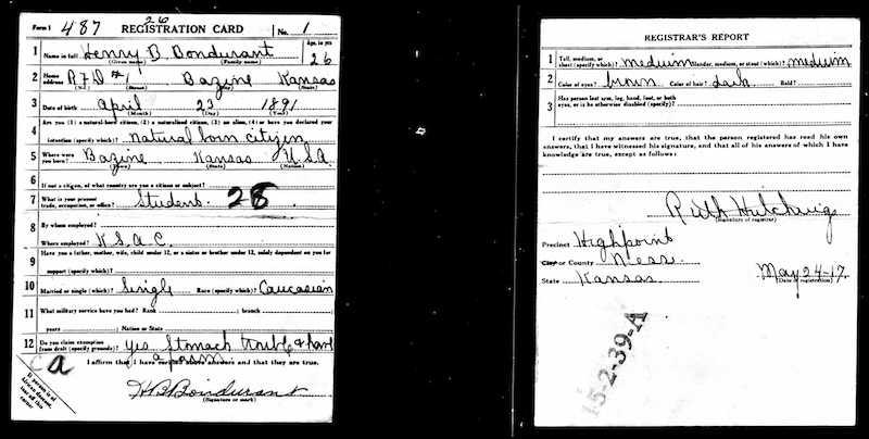 Bondurant, Henry Benton-WWI draft registration card May 1917